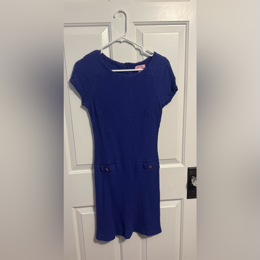 Blue Textured Dress with Gold Zipper